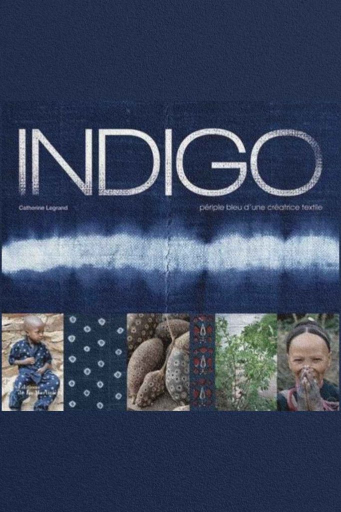 Couverture du livre Indigo de Catherine Legrand, composition graphique en teinture indigo avec variations de bleu profond et ligne centrale claire.