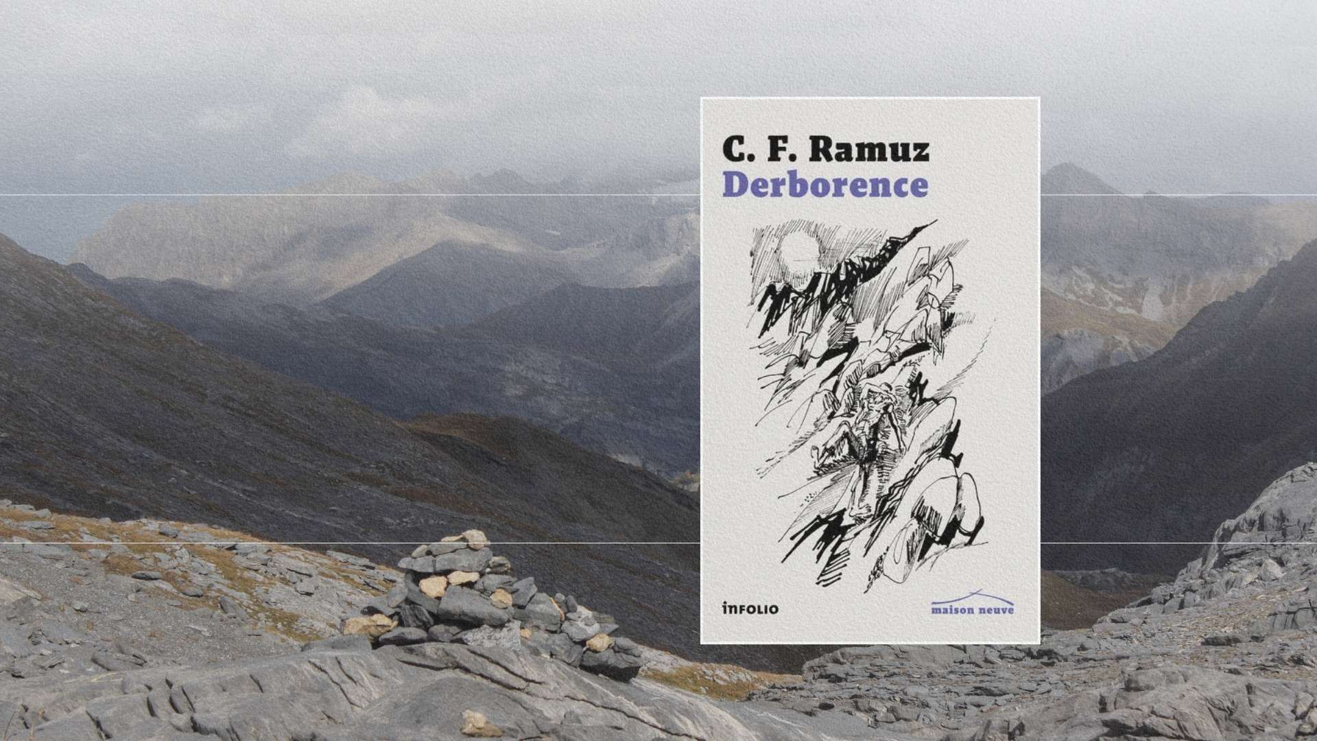 Livre Derborence de Charles-Ferdinand Ramuz posé sur un paysage de montagnes alpines suisses