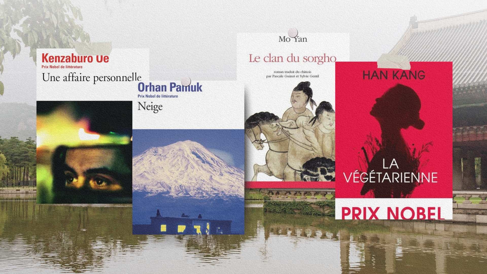Romans de Kenzaburō Ōe, Orhan Pamuk, Mo Yan et Han Kang dans un décor asiatique entre architecture traditionnelle et eau calme