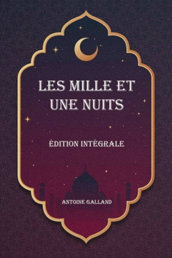 Couverture du recueil Les Mille et Une Nuits dans une édition intégrale illustrée d'un croissant de lune et d'une arche inspirée de l'architecture orientale.