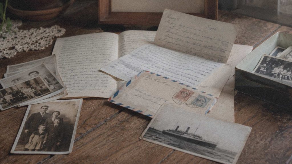 Photographies anciennes et lettres conservées dans une maison portugaise.