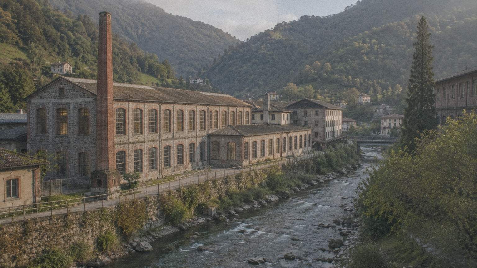 Ancienne manufacture lainière dans une vallée de Biella.