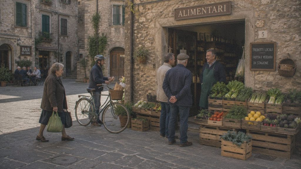 Petite épicerie d'un village italien fréquentée par les habitants.