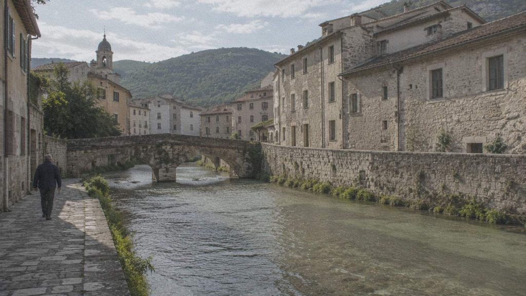 La rivière Giano traversant le centre historique de Fabriano.