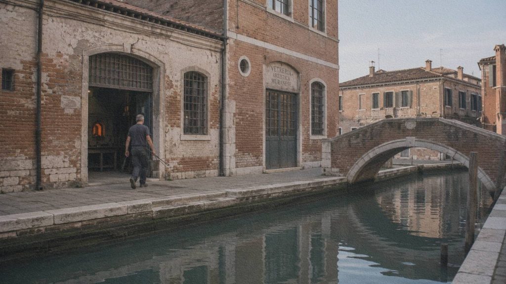 Ateliers verriers traditionnels le long d'un canal de Murano.