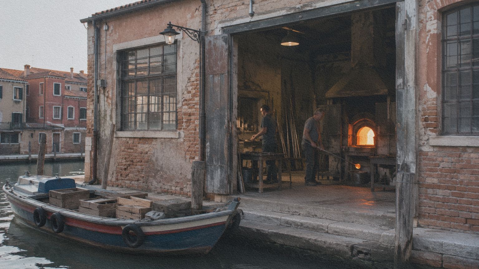 Maître verrier travaillant le verre en fusion dans un atelier traditionnel de Murano.