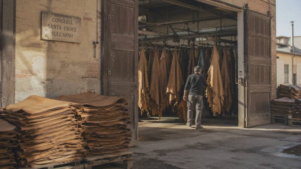 Tannerie traditionnelle dans le district de Santa Croce sull'Arno en Toscane.