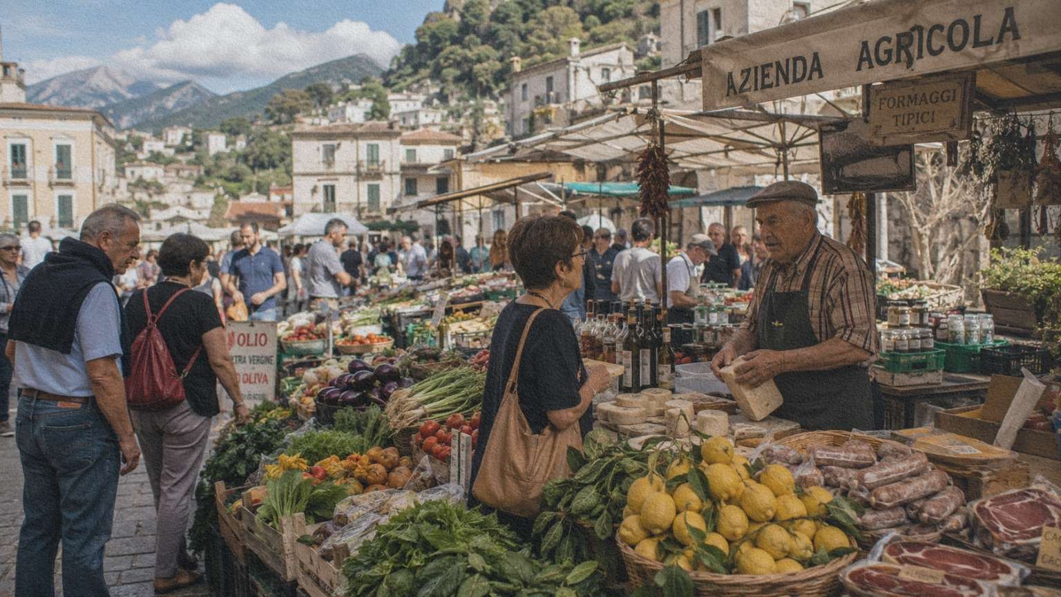 Un marché italien où les produits locaux reflètent la diversité des cuisines régionales.