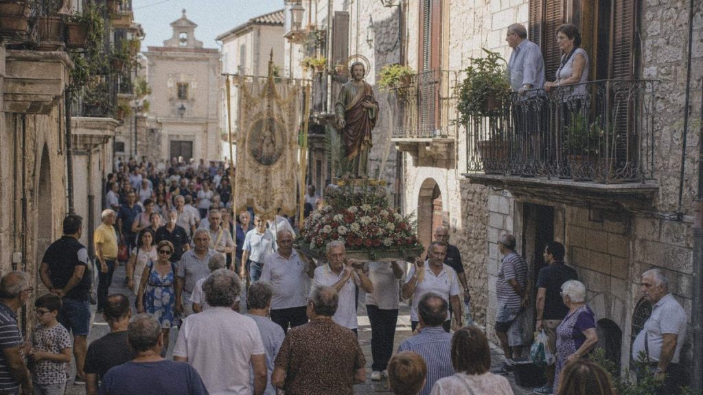Des bénévoles préparent un repas collectif avant une fête patronale en Italie.