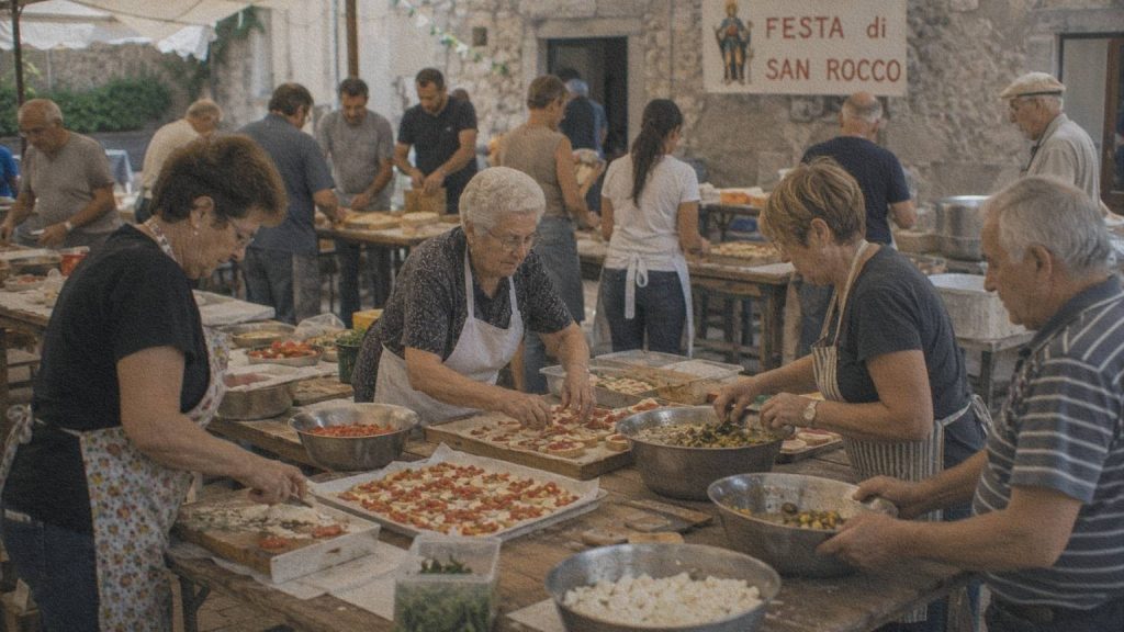 Les habitants accompagnent une procession lors d'une fête patronale dans un village italien.