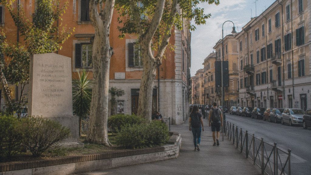 Quartier San Lorenzo à Rome, marqué par le bombardement du 19 juillet 1943 raconté dans La Storia.