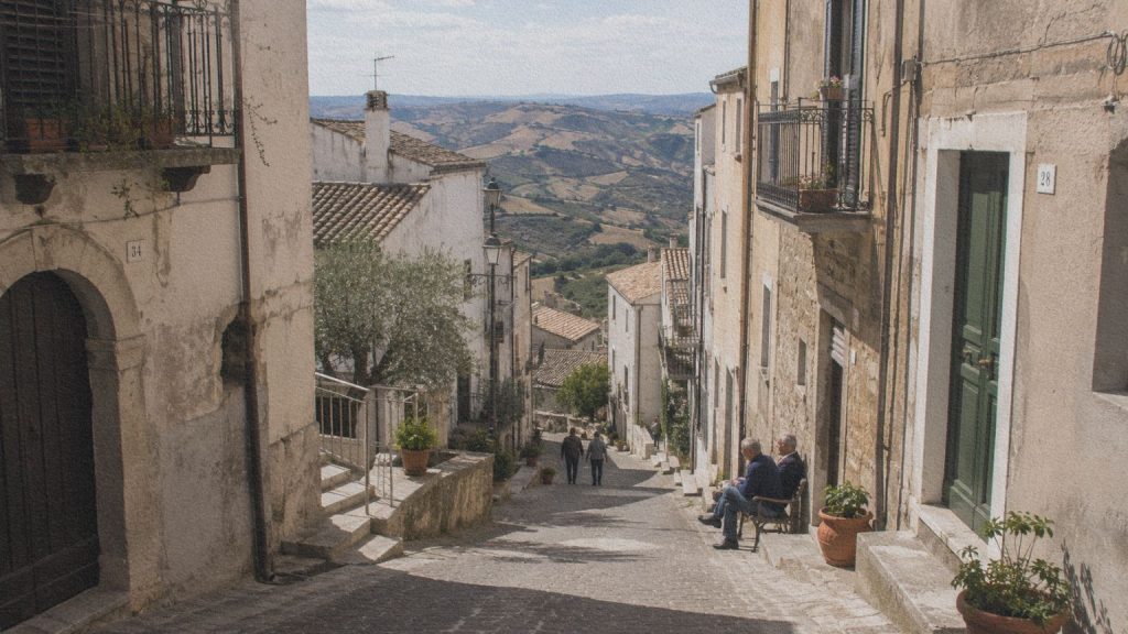 Rue contemporaine d’Aliano en Basilicate, village raconté sous le nom de Gagliano par Carlo Levi.