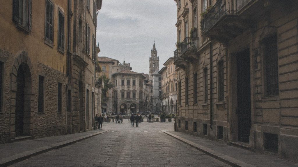 Rue ancienne de Milan évoquant la ville traversée par Renzo dans Les Fiancés de Manzoni