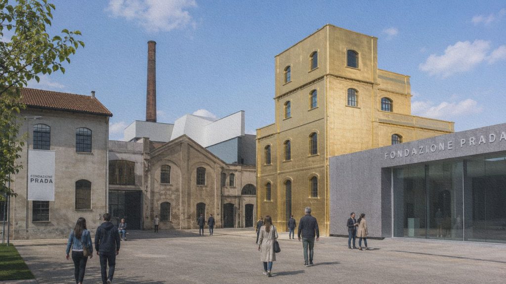 Les bâtiments de la Fondazione Prada installés dans une ancienne distillerie reconvertie à Milan.