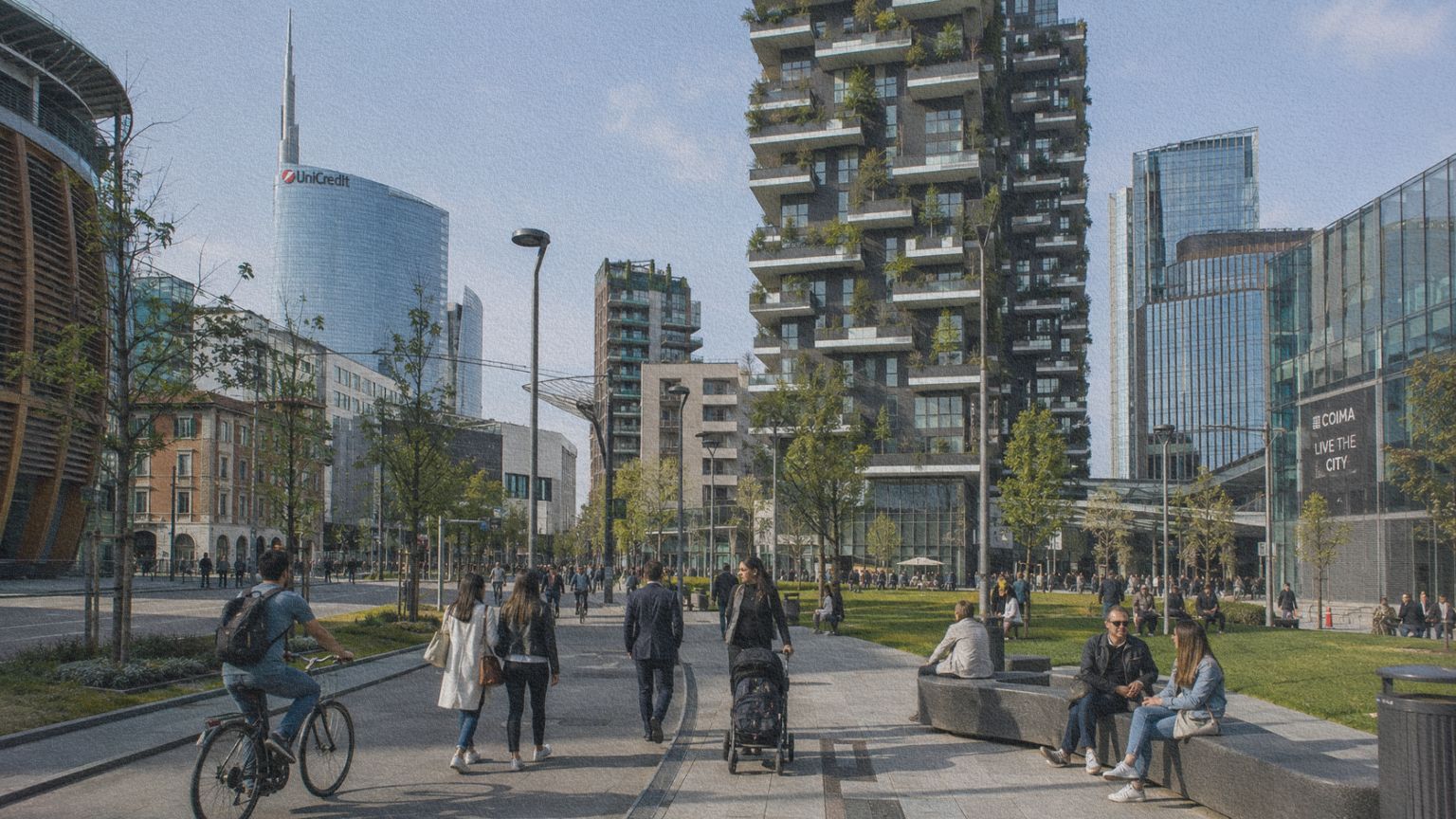 Italie-milan-porta-nuova-ville-contemporaine Le quartier de Porta Nuova où architectures contemporaines, espaces publics et habitants illustrent le renouveau urbain de Milan.