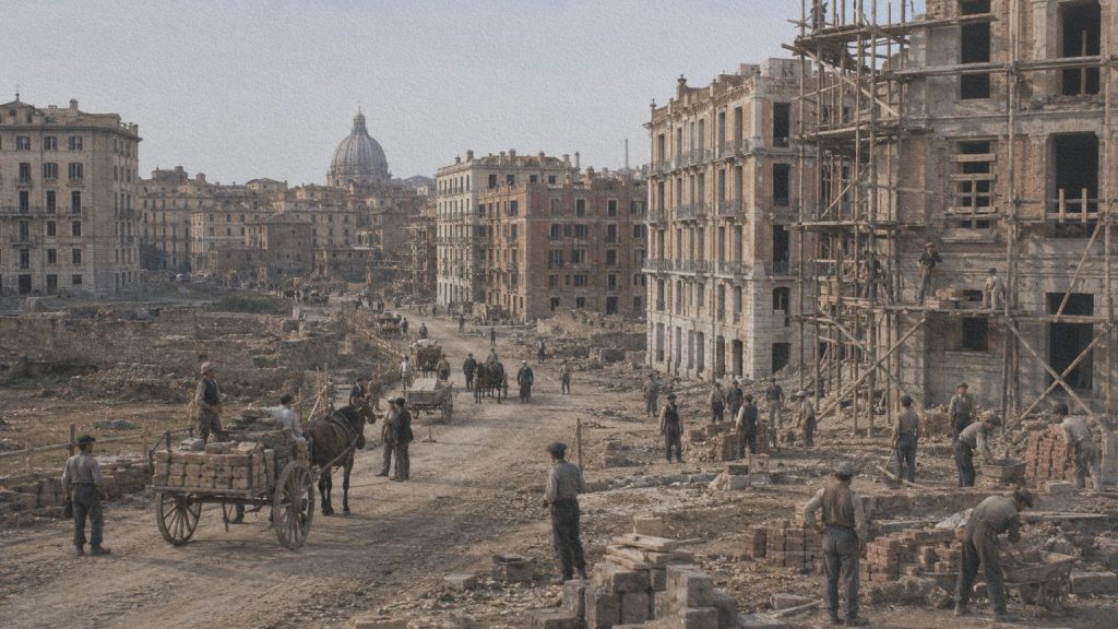 Quartier de Rome en construction à la fin du XIXe siècle, pendant la transformation de la ville en capitale italienne.