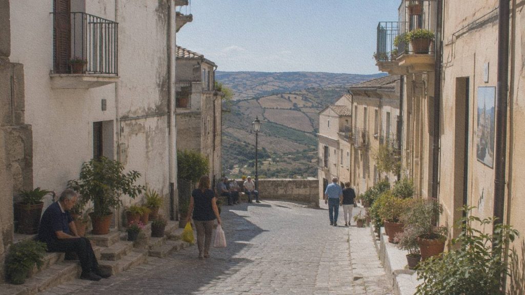 Rue habitée d’Aliano aujourd’hui, village de Basilicate lié à Carlo Levi et au Christ s’est arrêté à Eboli.