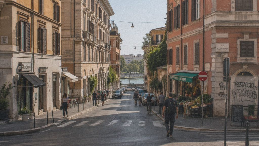 Via Marmorata et le quartier de Testaccio à Rome, territoire parcouru par Useppe dans La Storia.