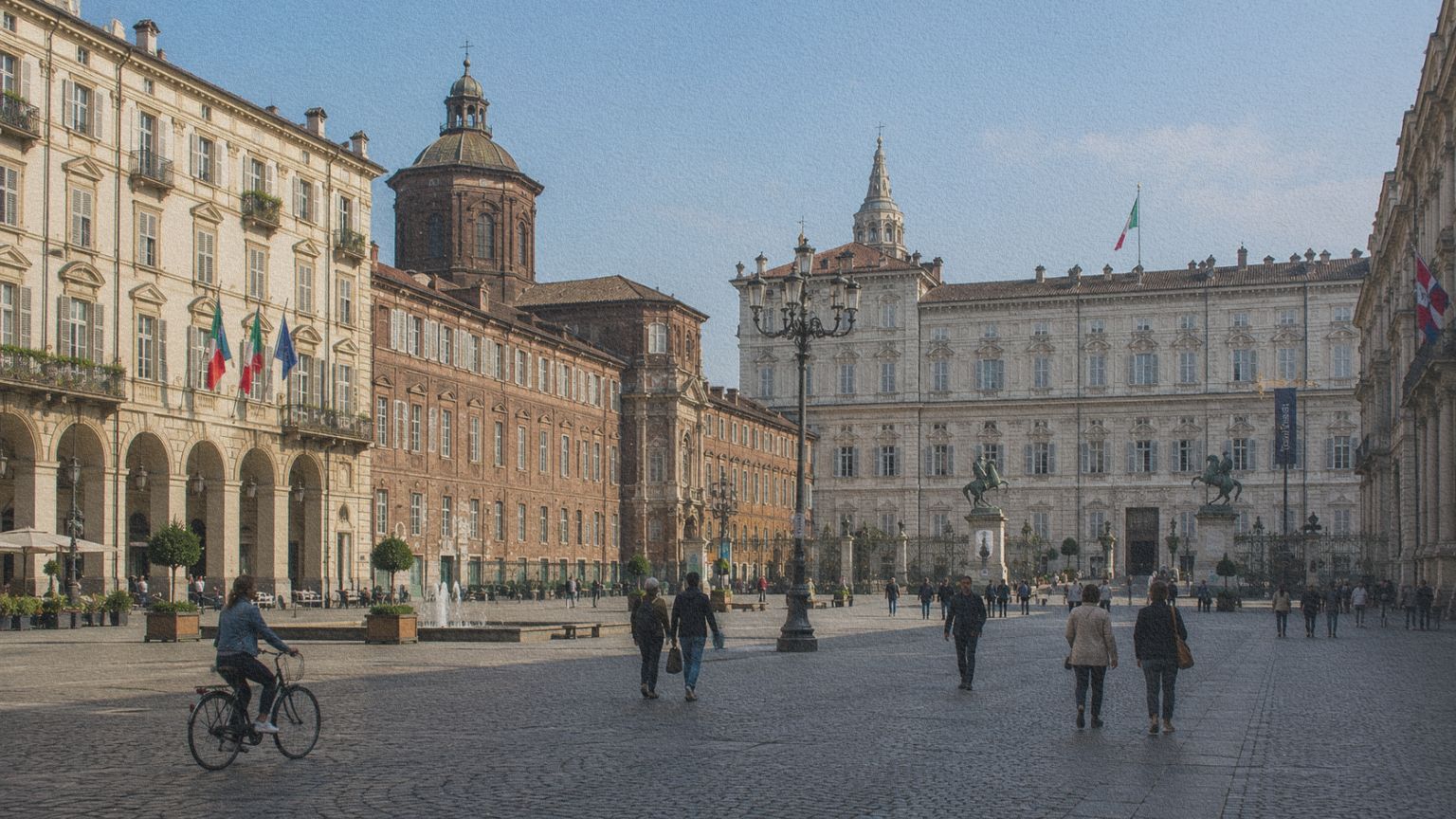 Italie-turin-piazza-castello La Piazza Castello entourée des principaux palais historiques de Turin.