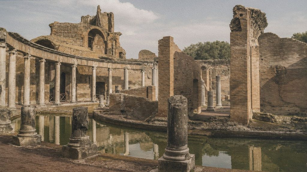 Teatro Marittimo de la Villa Adriana à Tivoli, résidence construite par l’empereur Hadrien.