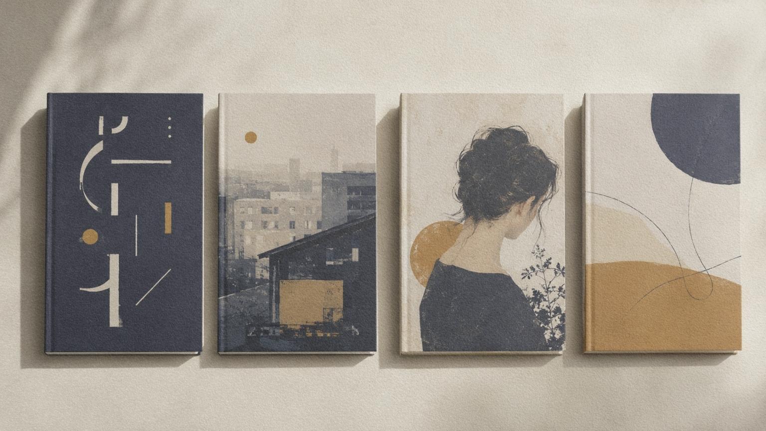Quatre éditions étrangères fictives d’un même roman aux univers graphiques différents