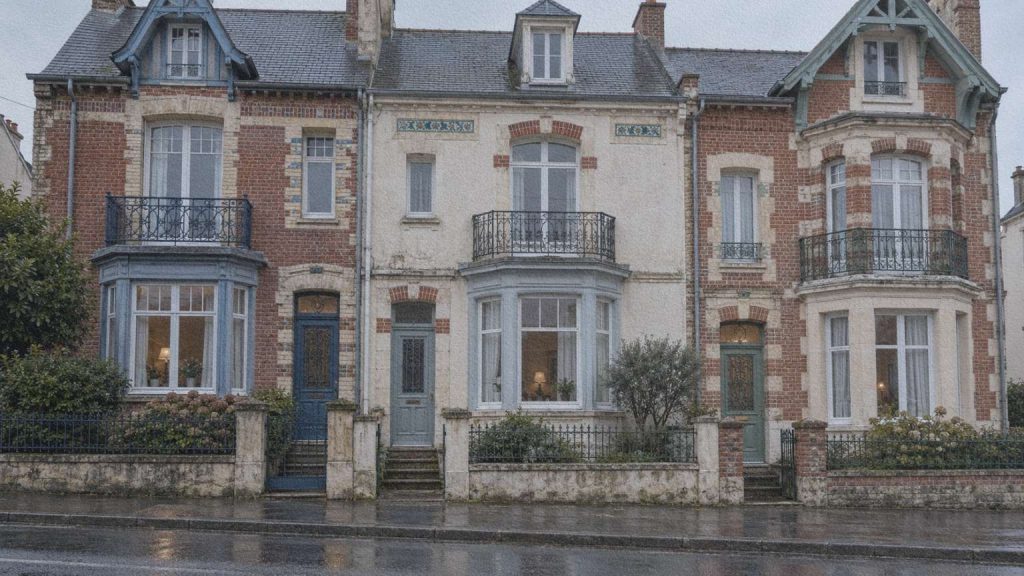 Façades en brique, céramique et bois peint de villas balnéaires à Wimereux.