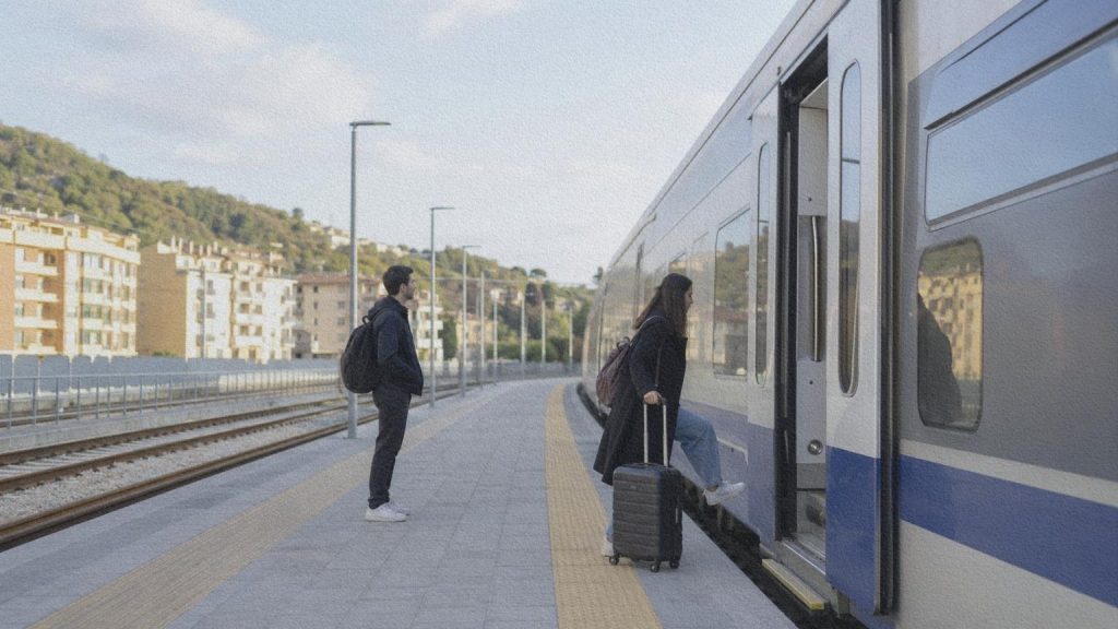 De jeunes voyageurs montent dans un train à destination du nord de l’Italie depuis une gare du Mezzogiorno.